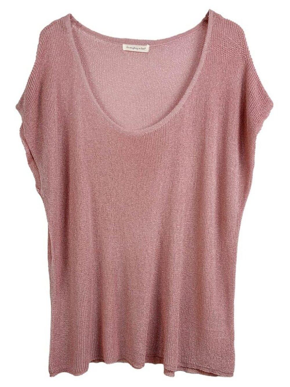 Relaxed Fit Short Sleeve Lurex Knit Top